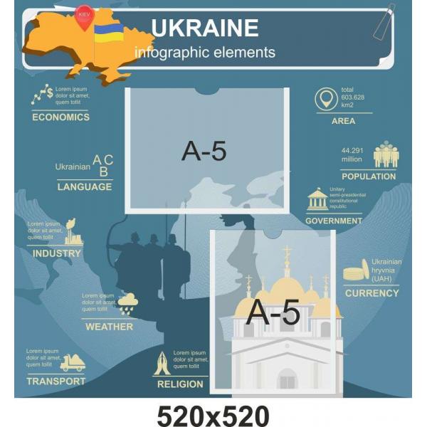 Стенд в кабінет англійської мови "Інфографіка України в синьому кольорі" Стенд в кабінет англійської мови "Інфографіка України в синьому кольорі"