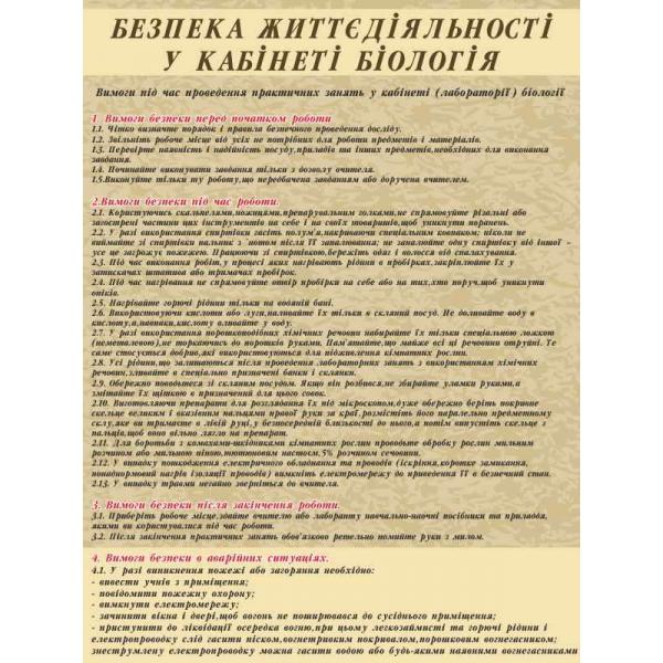 Стенд для класу біології "Правила безпеки в класі біології"