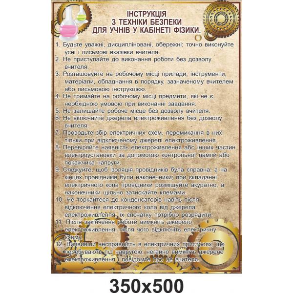 Стенд "Правила техніки безпеки" для кабінету фізики
